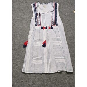 Charlie Paige Tassel Embroidered Midi Dress Blue/white/red size M Boho Gypsy Fes